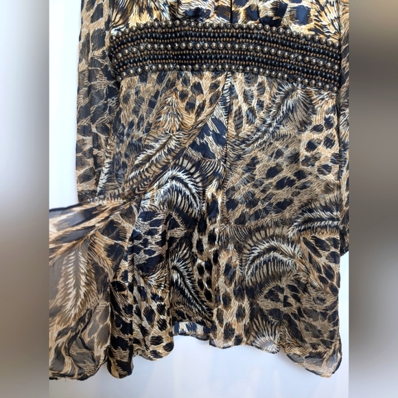 Boston Proper Vintage Silk Sheer Animal Print Beaded Waist Dress Size Medium - Picture 5 of 9